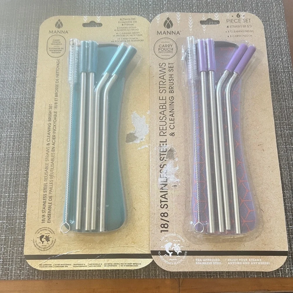 Manna  Bundle 2 sets, 18/8 stainless steel straws brush& case